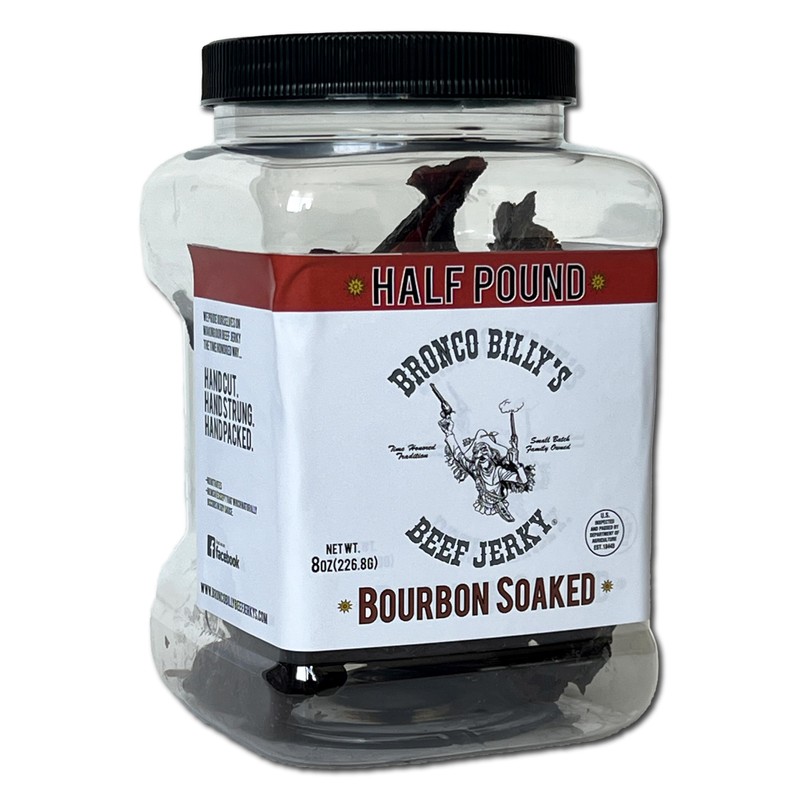 Bronco Billy's Beef Jerky Bourbon Soaked Half Pound Jar -