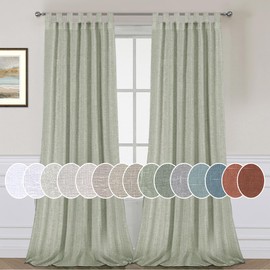 H.VERSAILTEX 2 Pack Ultra Luxurious High Woven Linen Elegant Semi Sheer Curtain Panels Light Filtering Privacy Panels Drapes, Tab Top Curtain Set, Extra Long 52x108-Inch, Sage