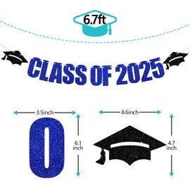 Class of 2025 Banner, 2025 Graduation Party Decorations Supplies, Congrats Grad/So Proud Of You Graduate Bunting Sign, Blue Glitter