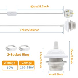 Wrpacttg Plug in Pendant Lighting,2PCS Hanging Light with 4.5M Cable,E27 White Pendant Lighting Fixture with Switch and Plug,Plug in Ceiling Light That Can DIY Lampshade,for Living Room Plant