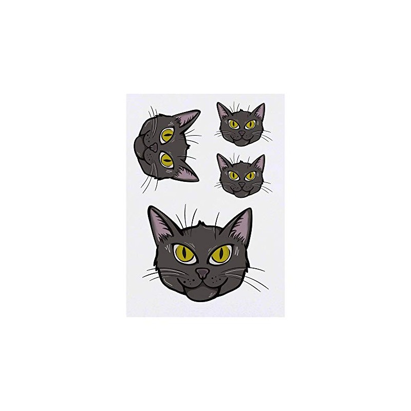 4 x 'Black Cat' Temporary Tattoos - Water Resistant, Skin-Safe,