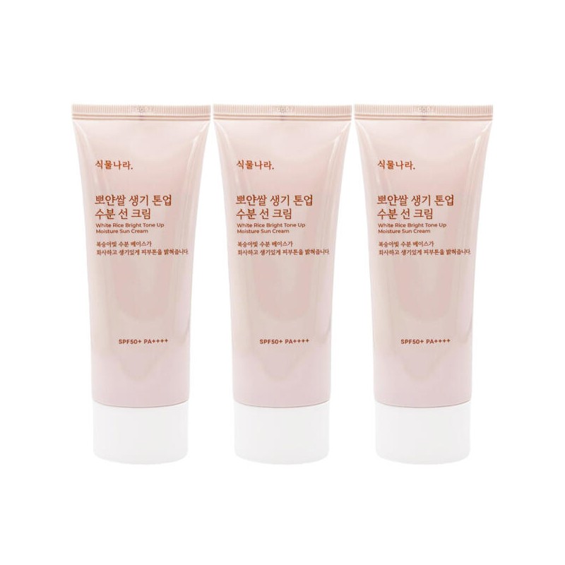 뽀얀쌀 식물나라 뽀얀쌀 생기 톤업 수분 선크림100ml x3개 피부톤보정 베이스
