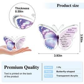 60th Birthday Gifts for Women, Acrylic Butterfly Plaque Gifts for 60 Years Old Women, Ladies 60th Birthday Gifts, Wonderful 60th Birthday Present for Mum Wife Sister Best Friend