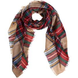 Boolavard Plaid Cashmere Feel Classic Soft Luxurious Winter Scarf For Men Women (Camel)