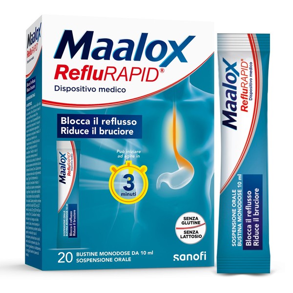 Maalox Reflurapid Maalox Reflux, 20 Single Dose Sachets, Lactose Free, Gluten Free