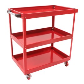 Cold-Rolled Steel 3 Tier Rolling Tool Cart, Heavy Duty Industrial Service Cart with aParts Box, Tool Organizer for Factories, Workshops, Auto Repair Shops, 30.51 * 19.09 * 34.65in (Red)