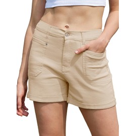 Rasutina Women Stretchy Jean Shorts High Waisted Denim Shorts for Women Chino Khaki Shorts Womens Summer Jorts