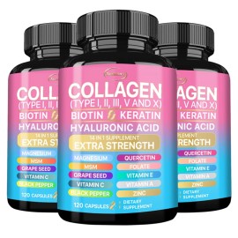 Multi Collagen Complex Supplement, Supports Skin, Hair, Nails & Joint Health with Antioxidants