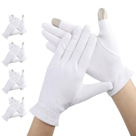 Segbeauty Cotton Gloves, 4 Pairs Touchscreen Moisturising Gloves, White Gloves, Reusable, Cotton Gloves for Eczema, Moisturising, Dry Hands (L)