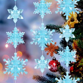 DIYASY 45 Pcs Crystal Snowflake Ornaments, Blue Acrylic Snowflake Glass Decorations for Christmas Tree Plastic Pendant Ornament Holiday Home Décor
