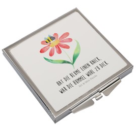 Mr. & Mrs. Panda Handtaschenspiegel quadratisch Hummel Blume - Geschenk, Tiere, Schminkspiegel, silber, Gute Laune, Feld, Hummeln, lustige Sprüche,