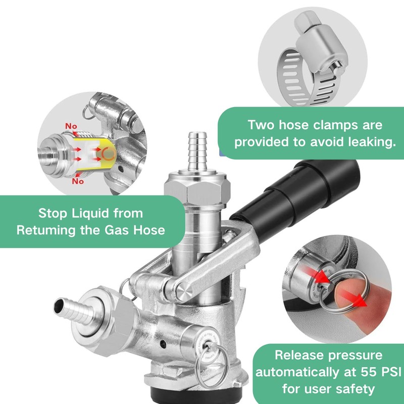 GOVNPJ D System Keg Coupler, Beer Kegerator Tap with Pressure