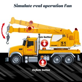 lonfypeng 15 Inch Friction Powered Crane Truck Toy with Lights, Sounds & Movable Arms - Construction Vehicle Gift for Kids Boys Girls Ages 3-7