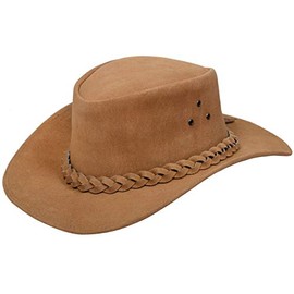 Australian Unisex Tan Western Style Cowboy Outback Real Suede Leather Aussie Bush Hat M