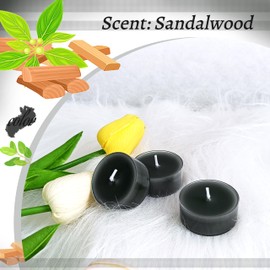 Smoked Sandalwood Scented Tealight Candles, Black Scent Tea Lights Candles Clear Cup, 24 Pack Colored Tealights Candle, 6 Hour Burn Time Tea Candles for Party, Decor, Spa, Shabbat