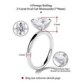 getlove 1.5-3ct Oval Moissanite Engagement Ring 18K White Gold Plated Solid Silver D-Color VVS1 Solitaire Ring Promise Ring, Gemstone, Moissanite