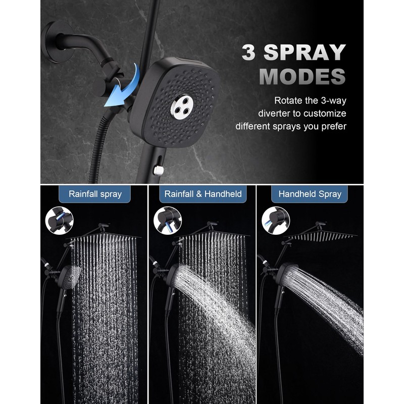 10" Rainfall Shower Head with Handheld Combo, High Pressure Dual