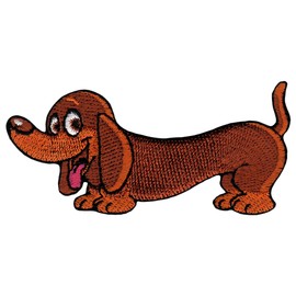 Dog Dachshund Brown Iron-On or Sew On Iron-On Patch for Clothes Embroidered Iron-On Patch Applique Patch Size 8.2 x 3.8 cm