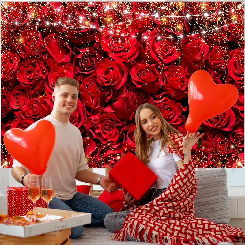 Red Rose Valentine's Day Banner Backdrop, Valentine's Day Party Decorations,