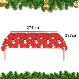 POPOYU Christmas Table Cloth Party Disposable Tablecloths,Red and Snowman Table Covers,137x274cm Rectangle Large Plastic Tablecloth Party for Picnic,Baby Shower,Xmas Party,Christmas Table Decorations