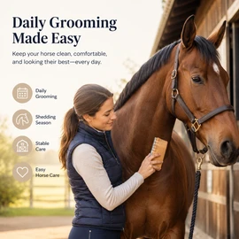 Horse Shedding Tool for Coat Care – Wooden-Handle Grooming Blade for Daily Stable Use and Loose Hair Removal