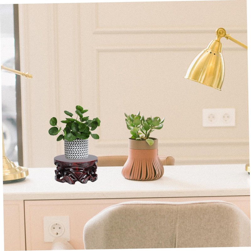 Mipcase 1Pc Antique Wood Display Base for Flowerpots Chinese Style