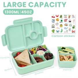 Bugucat Brotdose Kinder mit Fächern 1300ML 3PCS, Lunchbox Kinder Auslaufsicher mit 4 Fächern, Bento Box Lunch Box mit Fächern für Kinder Erwachsene, Frühstücksbox Vesperdose für Jungen&Mädchen Grün