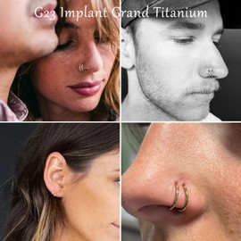VOJO G23 - Anillos de nariz de doble aro en espiral de titanio de 20 g, 6/8/10 mm, hipoalergénicos, para mujeres y hombres, 6/8/10mm, Titanio, Sin gemas.