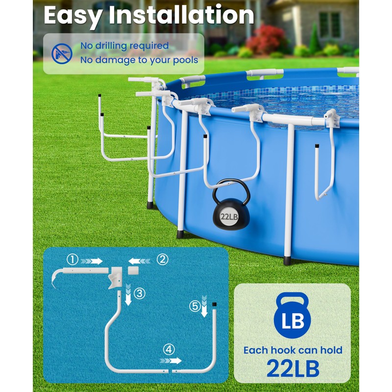 Teisaiko 5-Pack Adjustable Solar Cover Holder for Above Ground Pool