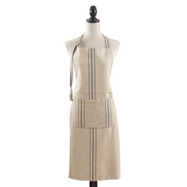 SARO LIFESTYLE Ferme Maison Collection Striped Style Linen Apron/1117.N01, 28" x 35", Natural