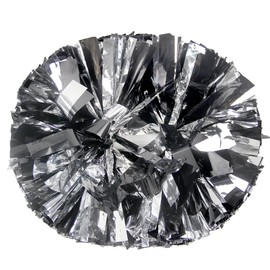 Lovecheer 2PCS Black and Silver Pom Poms Cheerleading Metallic Cheer Pom Poms with Baton Handle for Sports Team Spirit Party Cheering