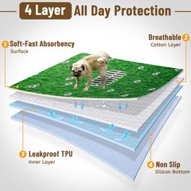 Aitmexcn Washable Pee Pads for Dogs, 4 Pack Super Absorbent Reusable Puppy Pads, Lawn Design Reusable Dog Pads for Potty Tranning, Whelping, Playpen, Crate, Bed - 18"x24" - Green