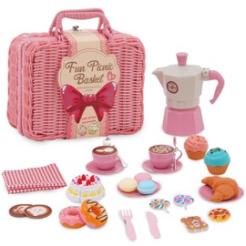 Forroby Kids Tea Set Picnic Toy with Woven Picnic Basket,Afternoon Tea Set,Pretend Play Food Sets for Children Kitchen,Mini Tea Party Set for Children,Gifts for 3 4 5 Years Toddler Girls Boys