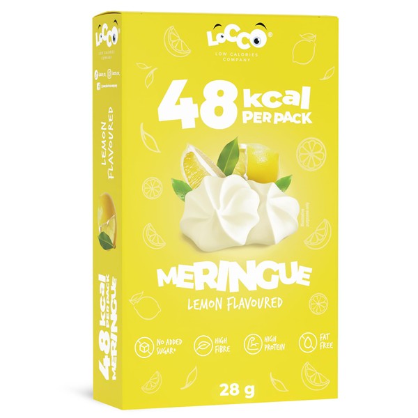 LOCCO Low Calorie Meringues | CA. 1,5 kcal Per Meringue | Low Calorie High Protein Snack | No Added Sugar | No Palm Oil & Fat Free | Lemon Flavour