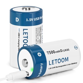 D Batteries Rechargeable with 4 in 1 USB C Charging Cable D Size Cell Lithium Batteries 7500mWh 1.5V for Flashlights, Toys, and Floodlights (6 Pack, D Battery)