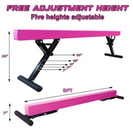 Seliyoo Adjustable Balance Beam Gymnastics Beam high and Low Floor Beam for Kids Home Training,Competition Gymnastic Equipment for All Skills with Weight Limit 500 LBS (Rose Red, 7"-29")