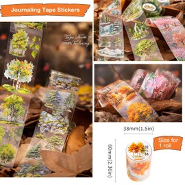 Cherry Blossom PET Journaling Washi Tape Sticker for Crafts Scrapbooking, 2 Rolls Flower Stickers for Travel Diary Envelope Glass Water Bottle, DIY Journal Supplies(Cherry Floral)