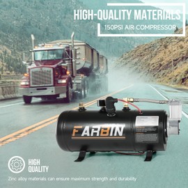 FARBIN 150 PSI 0.8gal Air Compressor 12V Air Tank Can for Train Horn, Air Horn, Inflating Tires, Air Mattresses (0.8 gal Black air Compressor)