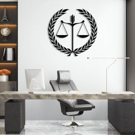 Metal Wall Decor, Scales of Justice Metal Wall Art, Scales of Justice Metal Decor, Scales of Justice Wall Decor, Law Office Wall Art, Law School, Lawyer Gift, Gift for Her or Him (White, 18"x 18"| 48x46cm )