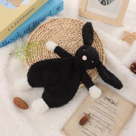 Apricot Lamb Bunny Snuggler Blanket Soft Loveys for Babies, Security Blanket for Baby Boy and Girl, 10.3 Inches for Infant and Toddlers (black)