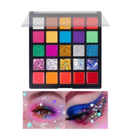 25 Colors Glitter Eyeshadow Palette, Sequins Shiny Matte Eye Shadow Palette Party Stage Makeup Lip Color Cosmetics All in One Makeup Palette