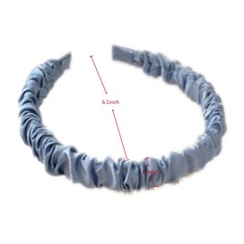 YOEMAYUNER 2PCs Ruched Headbands Solid Color Headbands for Women Ruched Thin Headband Satin Pleated Headband Hair Accessories for Washing Face (darkblue+blue, one size fits most)
