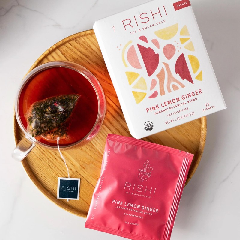 Rishi Tea Pink Lemon Ginger Herbal Tea - Organic, Caffeine