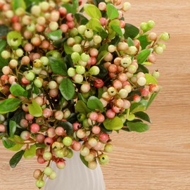 SHACOS Artificial Pink Berry Stems 20 PCS Fake Berries Branches Spray with Green Leaves 9.8 inch Small Berry Picks for Christmas Decorations Crafts Filler Holiday Home Decor, Pink