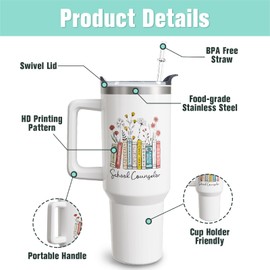owbgsdh School Counselor Gifts Teacher Gift School Counselor Appreciation Gifts 40oz Stainless Steel Tumbler Cup Mug Water Bottle with Handle for Women Men