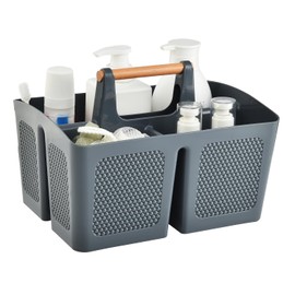 VITEVER Portable Shower Caddy Basket with Compartments, Plastic Divided Cleaning Caddy Organizer Storage Tote with Handle for Bathroom, College, Dorm Room Essentials(Dark gray)