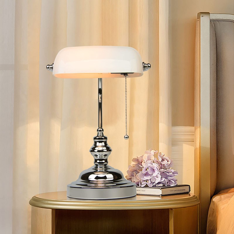 FIRVRE Bankers Lamp White Shade, Bankers Desk Lamp Library Lamp