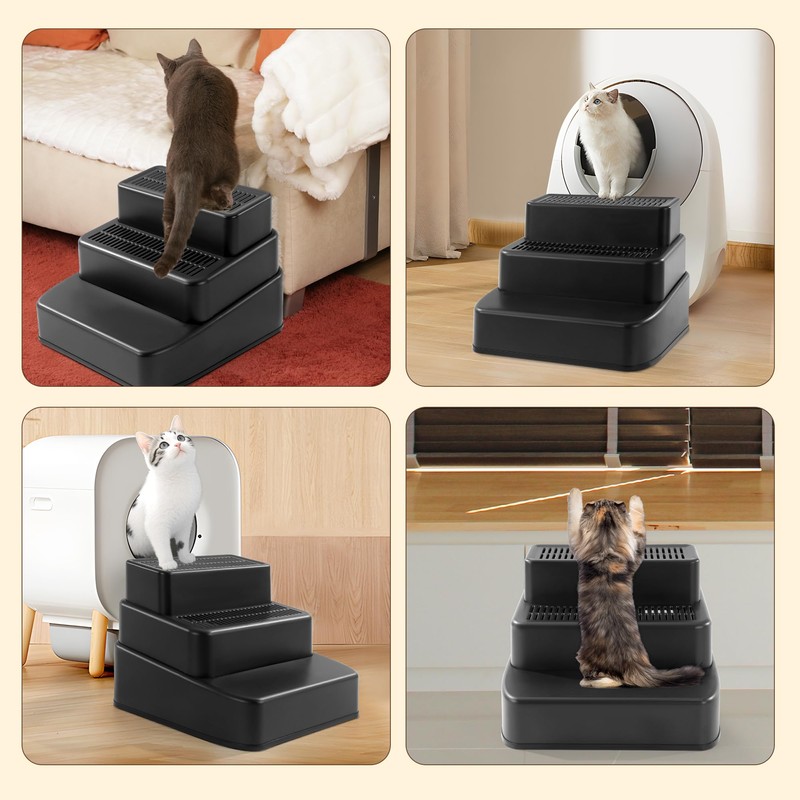 BALAPET Adjustable 3 Steps Litter Box Ramp with Filter Function,