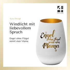 4you Design Windlicht Engel ohne Flügel nennt Man Mama (Metall-Weiß-Gold) Teelichthalter zum Valentinstag, Geburtstag, Geschenkidee für Mama, Oma, Ehefrau,