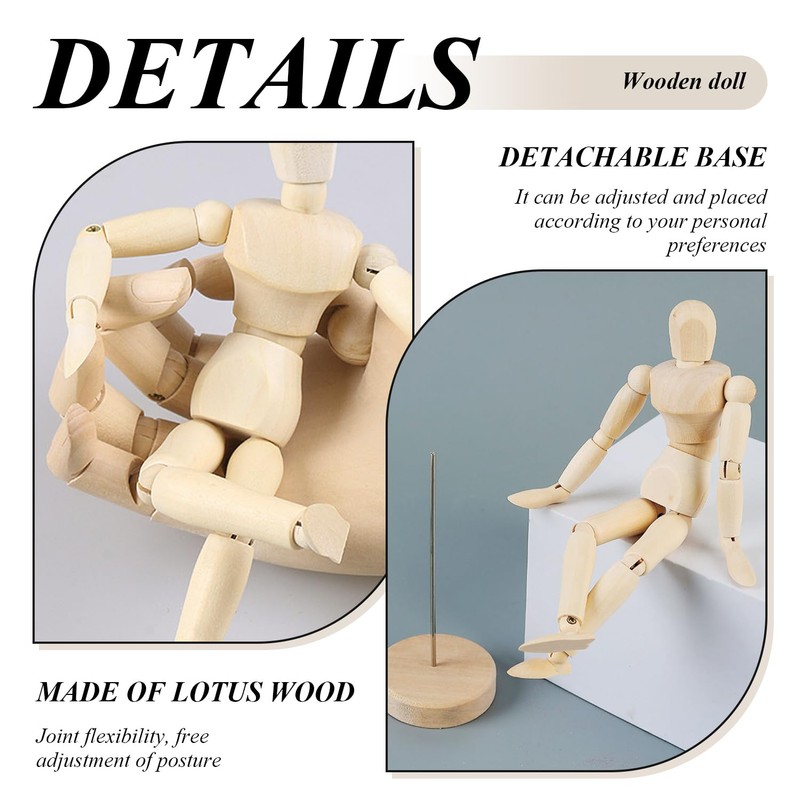 COACOM 2 Pieces Wooden Man, Creative Mannequin, Flexible Joints, Reusable,